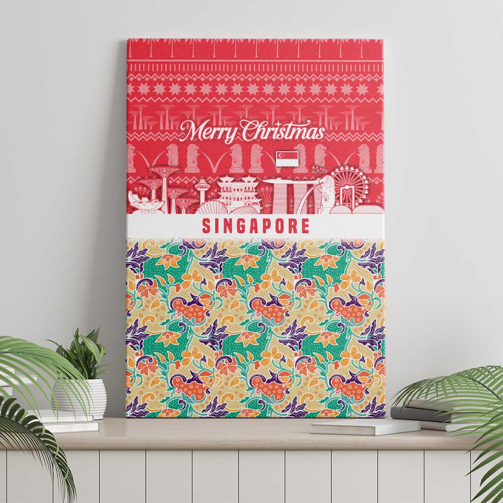 Singapore Christmas Canvas Wall Art with Skyline Batik Patterns Landmark Silhouettes and Festive Design - Wonder Print Shop
