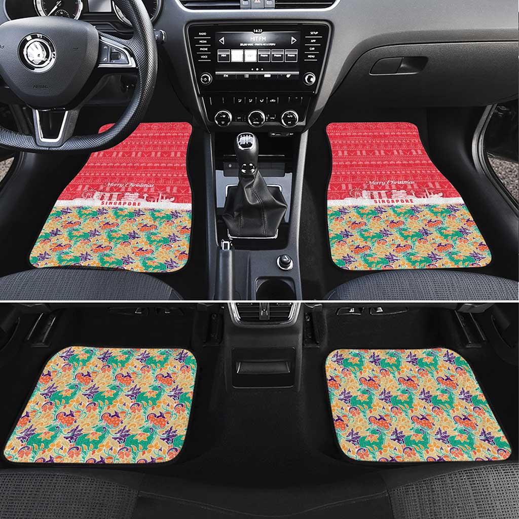 Singapore Christmas Car Mats with Skyline Batik Patterns Landmark Silhouettes and Festive Design - Wonder Print Shop