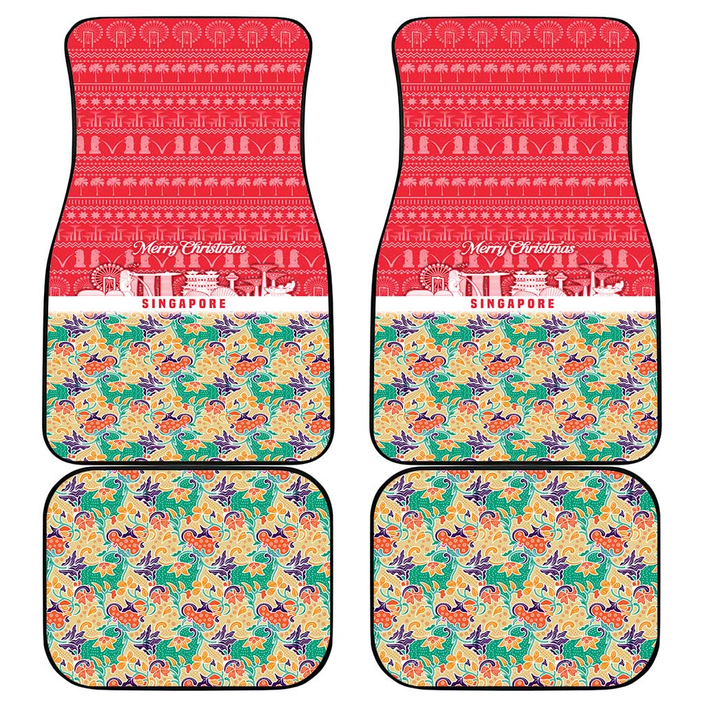 Singapore Christmas Car Mats with Skyline Batik Patterns Landmark Silhouettes and Festive Design - Wonder Print Shop
