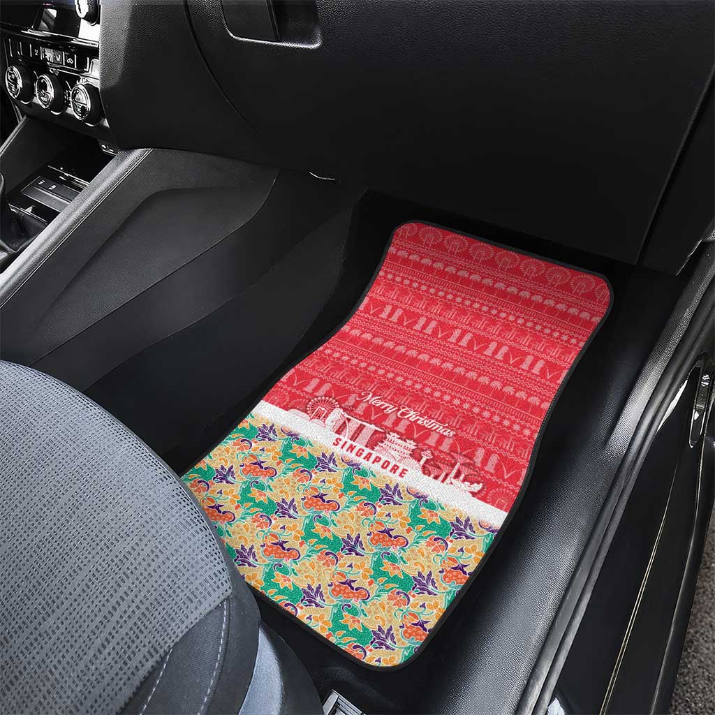 Singapore Christmas Car Mats with Skyline Batik Patterns Landmark Silhouettes and Festive Design - Wonder Print Shop