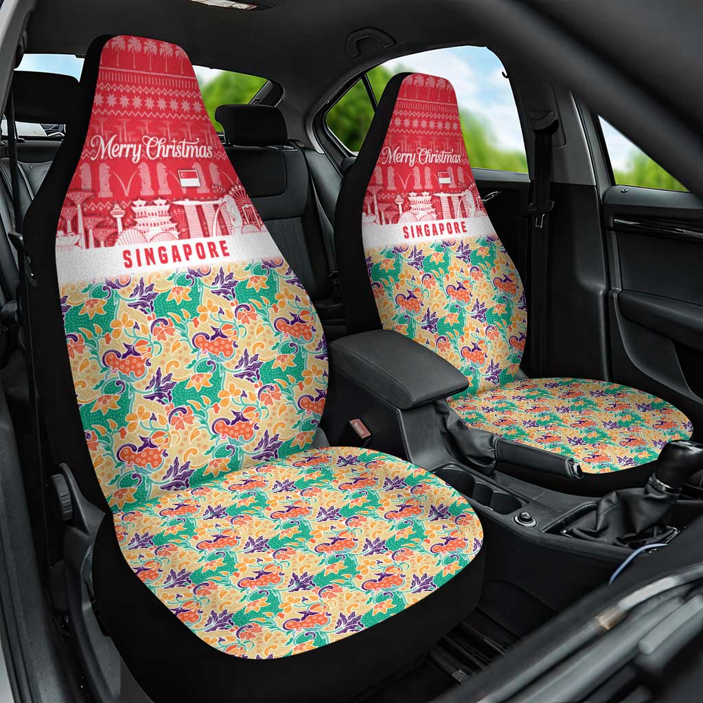 Singapore Christmas Car Seat Cover with Skyline Batik Patterns Landmark Silhouettes and Festive Design - Wonder Print Shop