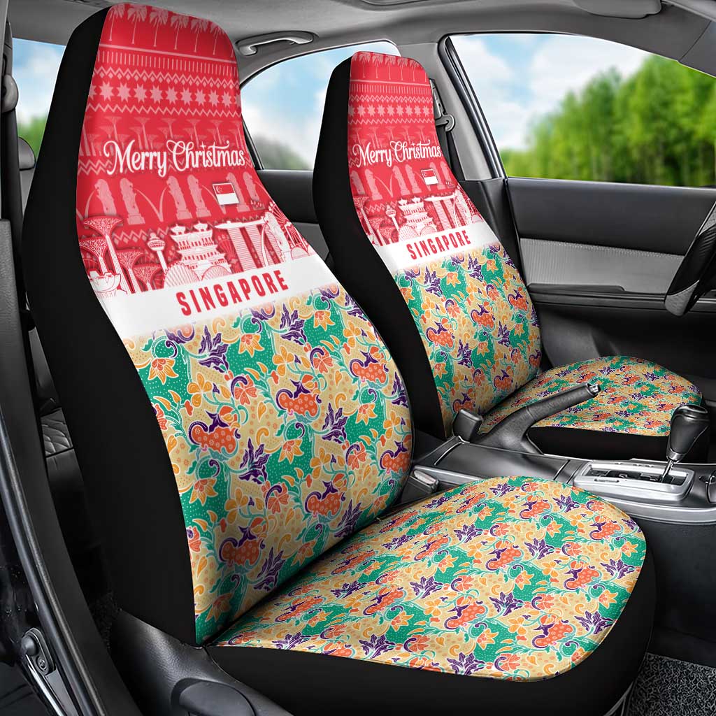 Singapore Christmas Car Seat Cover with Skyline Batik Patterns Landmark Silhouettes and Festive Design - Wonder Print Shop