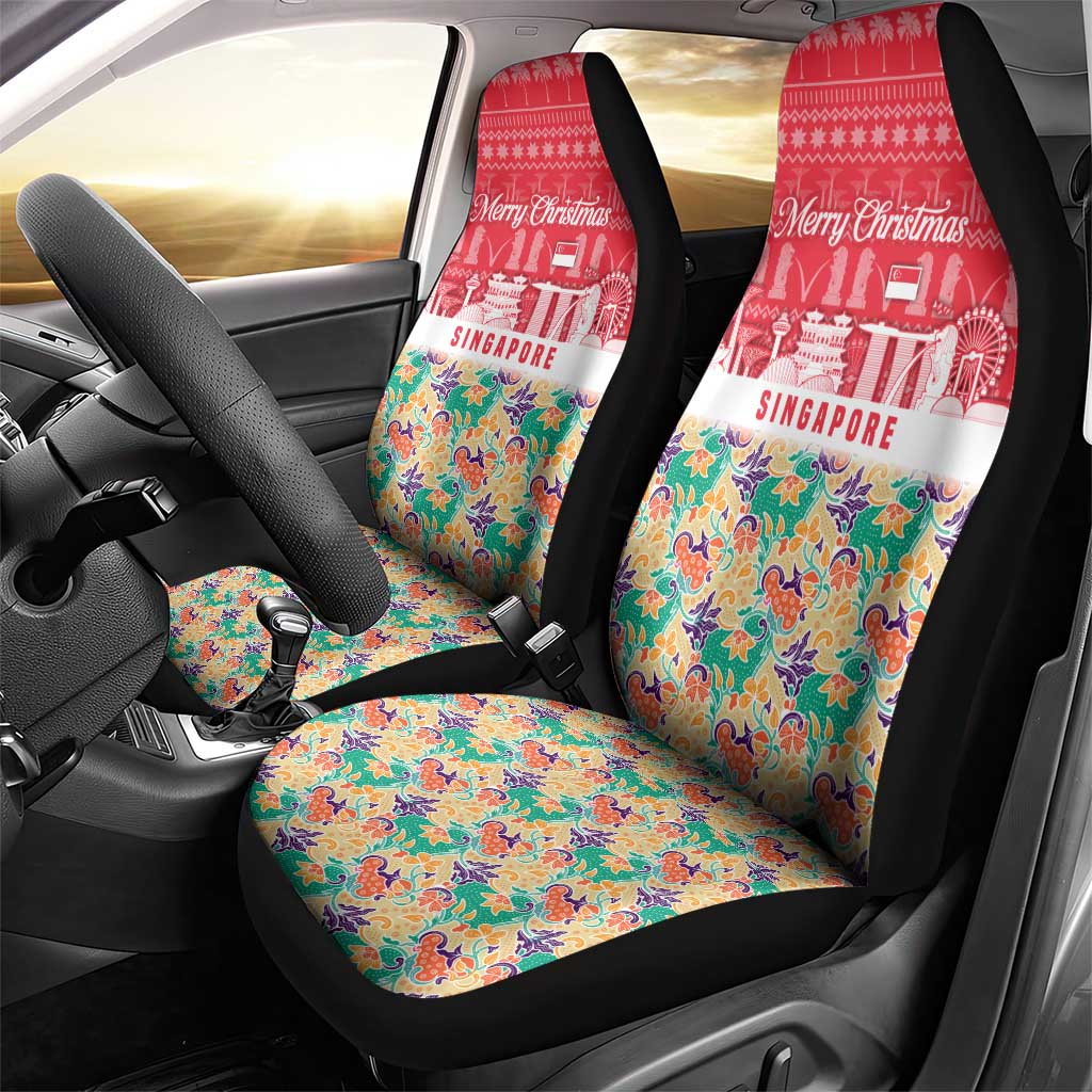 Singapore Christmas Car Seat Cover with Skyline Batik Patterns Landmark Silhouettes and Festive Design - Wonder Print Shop