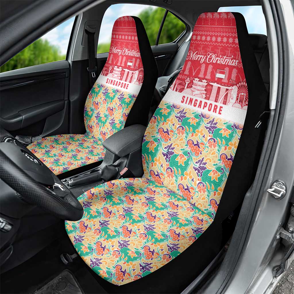 Singapore Christmas Car Seat Cover with Skyline Batik Patterns Landmark Silhouettes and Festive Design - Wonder Print Shop