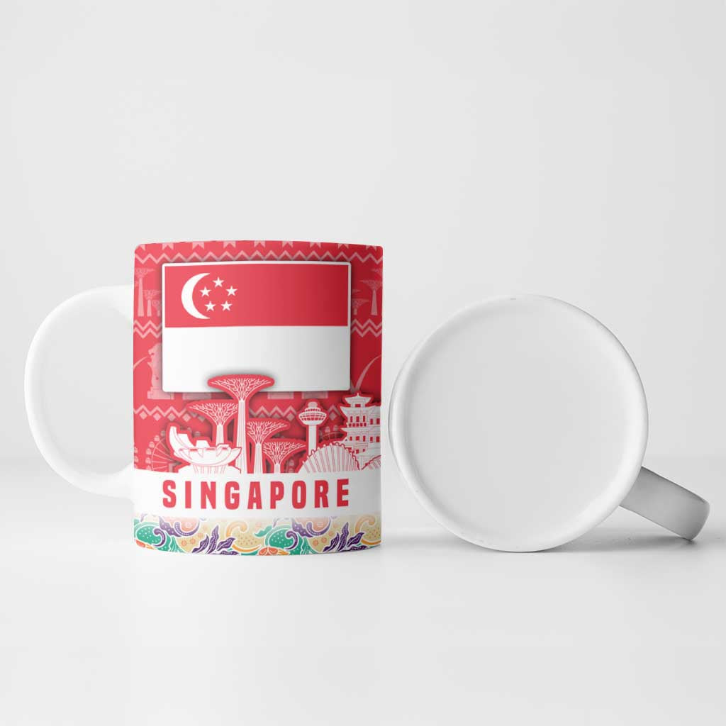 Singapore Christmas Ceramic Mug with Skyline Batik Patterns Landmark Silhouettes and Festive Design - Wonder Print Shop