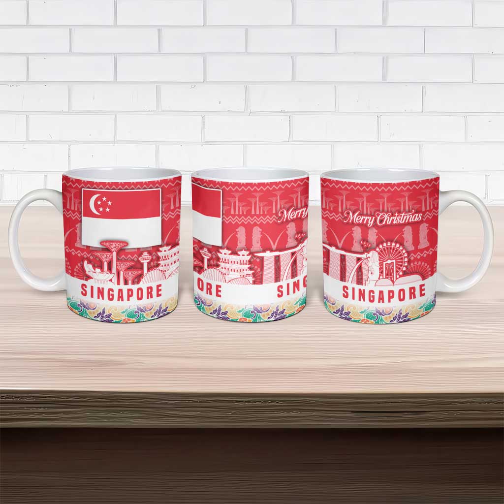 Singapore Christmas Ceramic Mug with Skyline Batik Patterns Landmark Silhouettes and Festive Design - Wonder Print Shop