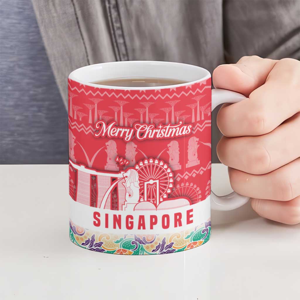 Singapore Christmas Ceramic Mug with Skyline Batik Patterns Landmark Silhouettes and Festive Design - Wonder Print Shop