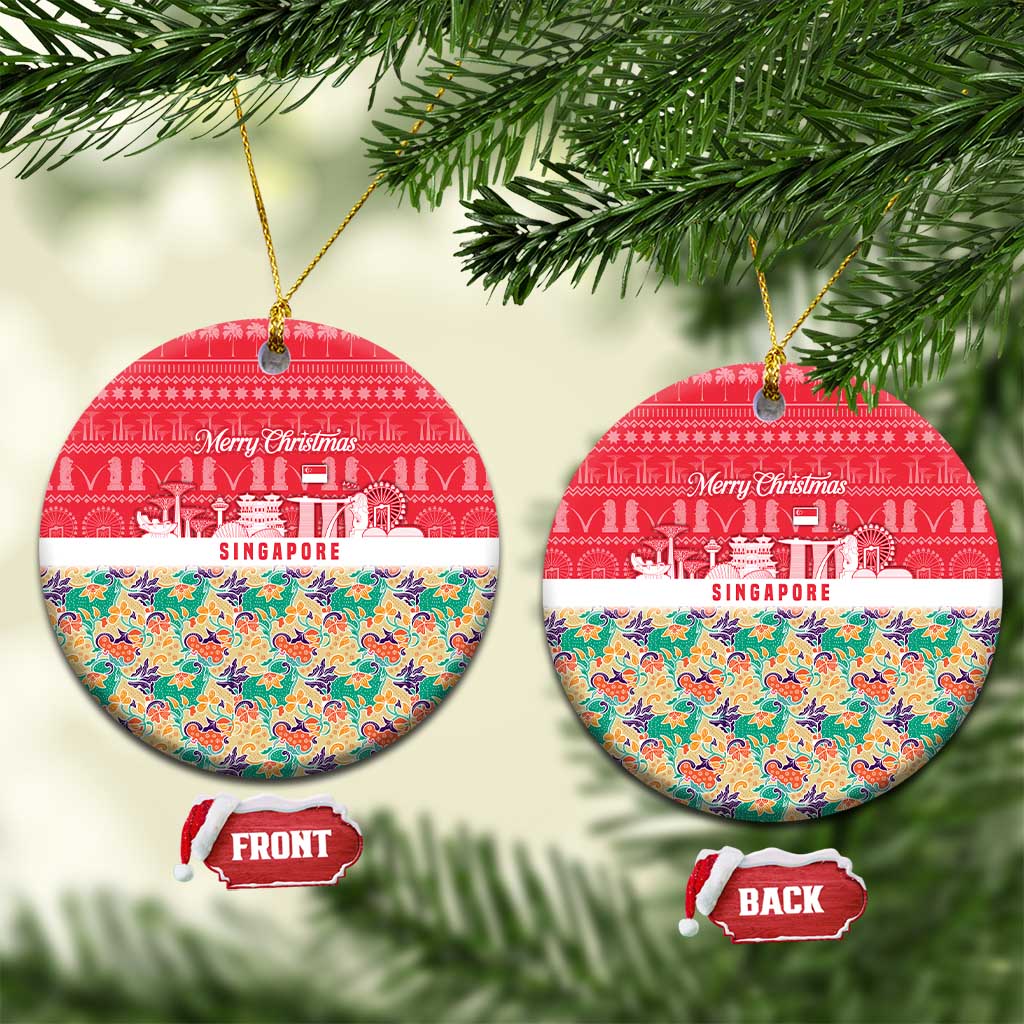 Singapore Christmas Ceramic Ornament with Skyline Batik Patterns Landmark Silhouettes and Festive Design - Wonder Print Shop