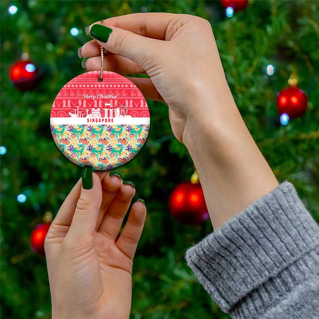 Singapore Christmas Ceramic Ornament with Skyline Batik Patterns Landmark Silhouettes and Festive Design - Wonder Print Shop
