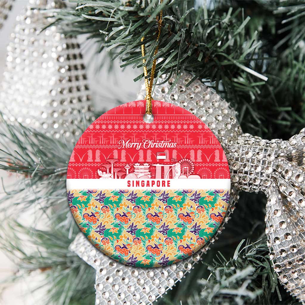 Singapore Christmas Ceramic Ornament with Skyline Batik Patterns Landmark Silhouettes and Festive Design - Wonder Print Shop