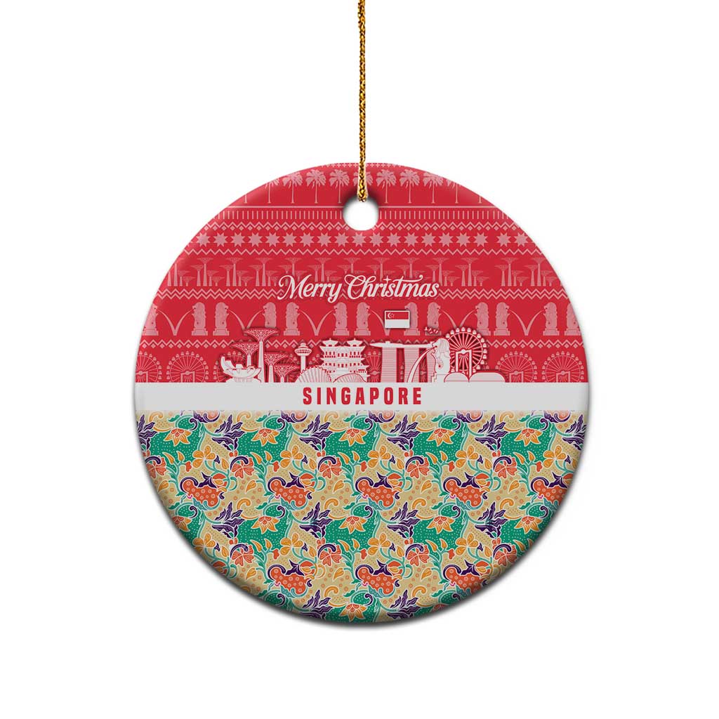 Singapore Christmas Ceramic Ornament with Skyline Batik Patterns Landmark Silhouettes and Festive Design - Wonder Print Shop