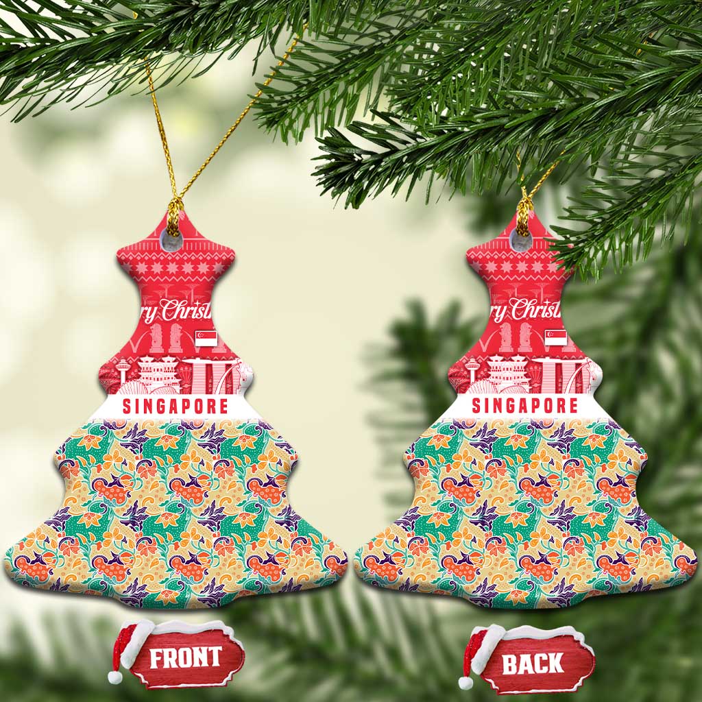 Singapore Christmas Ceramic Ornament with Skyline Batik Patterns Landmark Silhouettes and Festive Design - Wonder Print Shop
