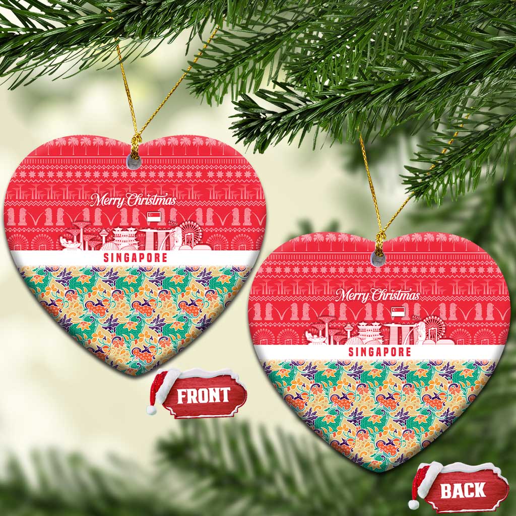 Singapore Christmas Ceramic Ornament with Skyline Batik Patterns Landmark Silhouettes and Festive Design - Wonder Print Shop