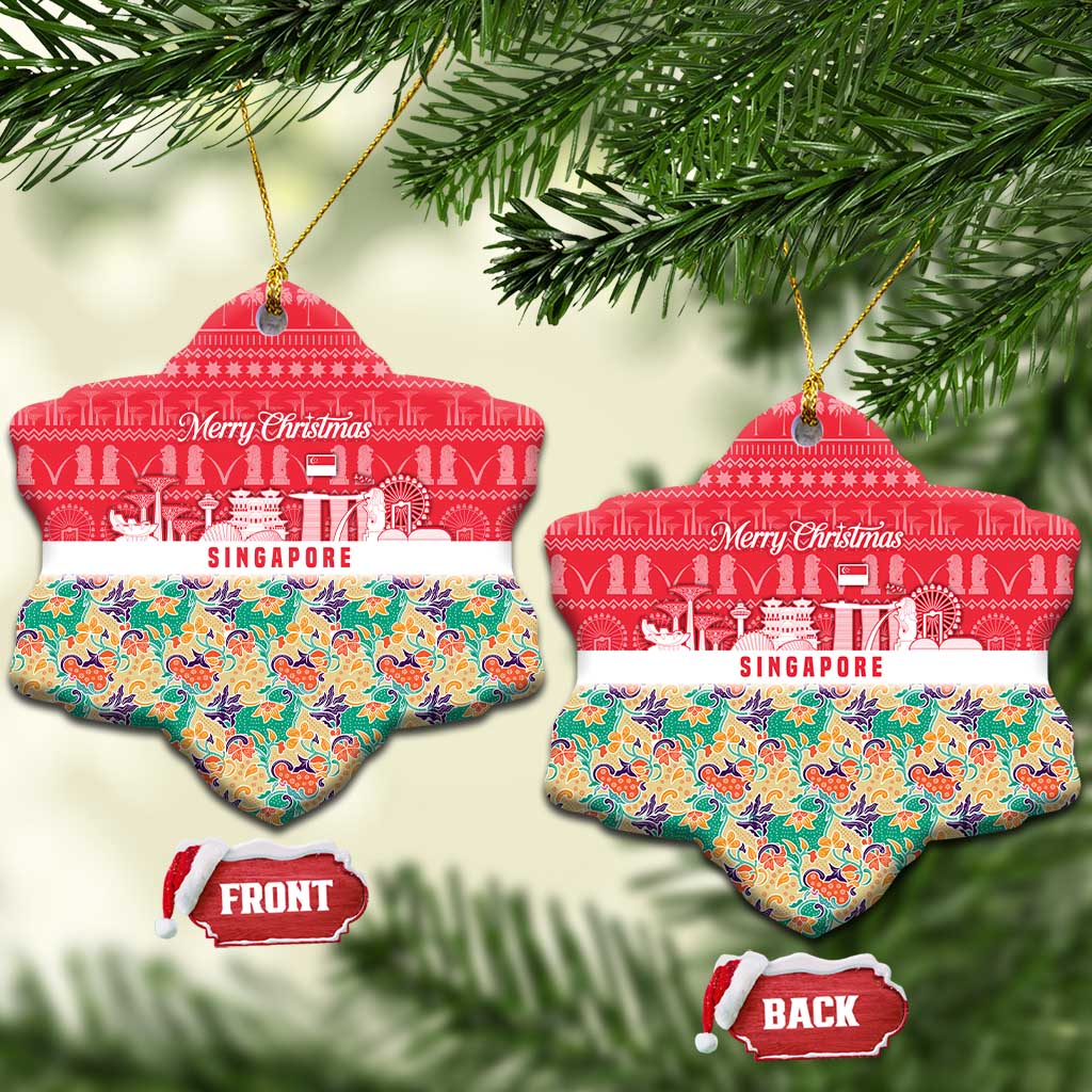 Singapore Christmas Ceramic Ornament with Skyline Batik Patterns Landmark Silhouettes and Festive Design - Wonder Print Shop
