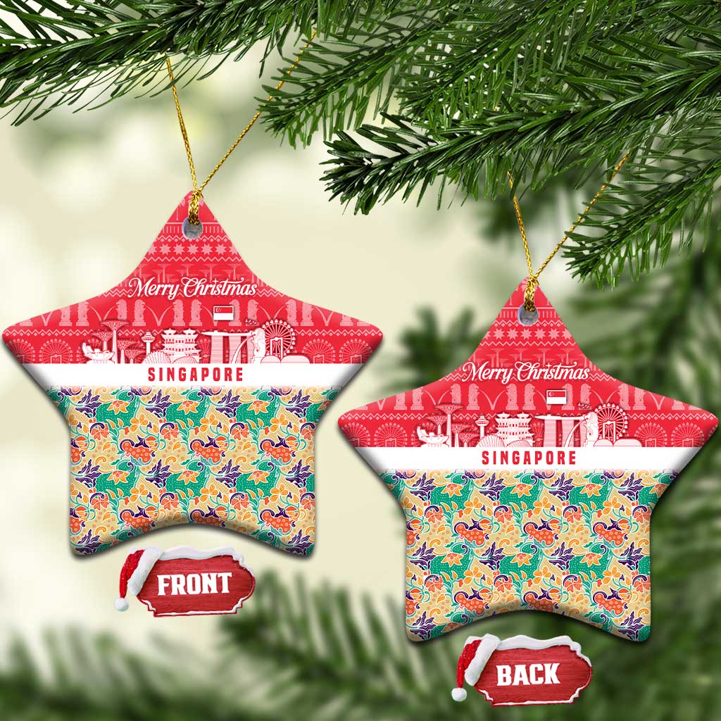 Singapore Christmas Ceramic Ornament with Skyline Batik Patterns Landmark Silhouettes and Festive Design - Wonder Print Shop