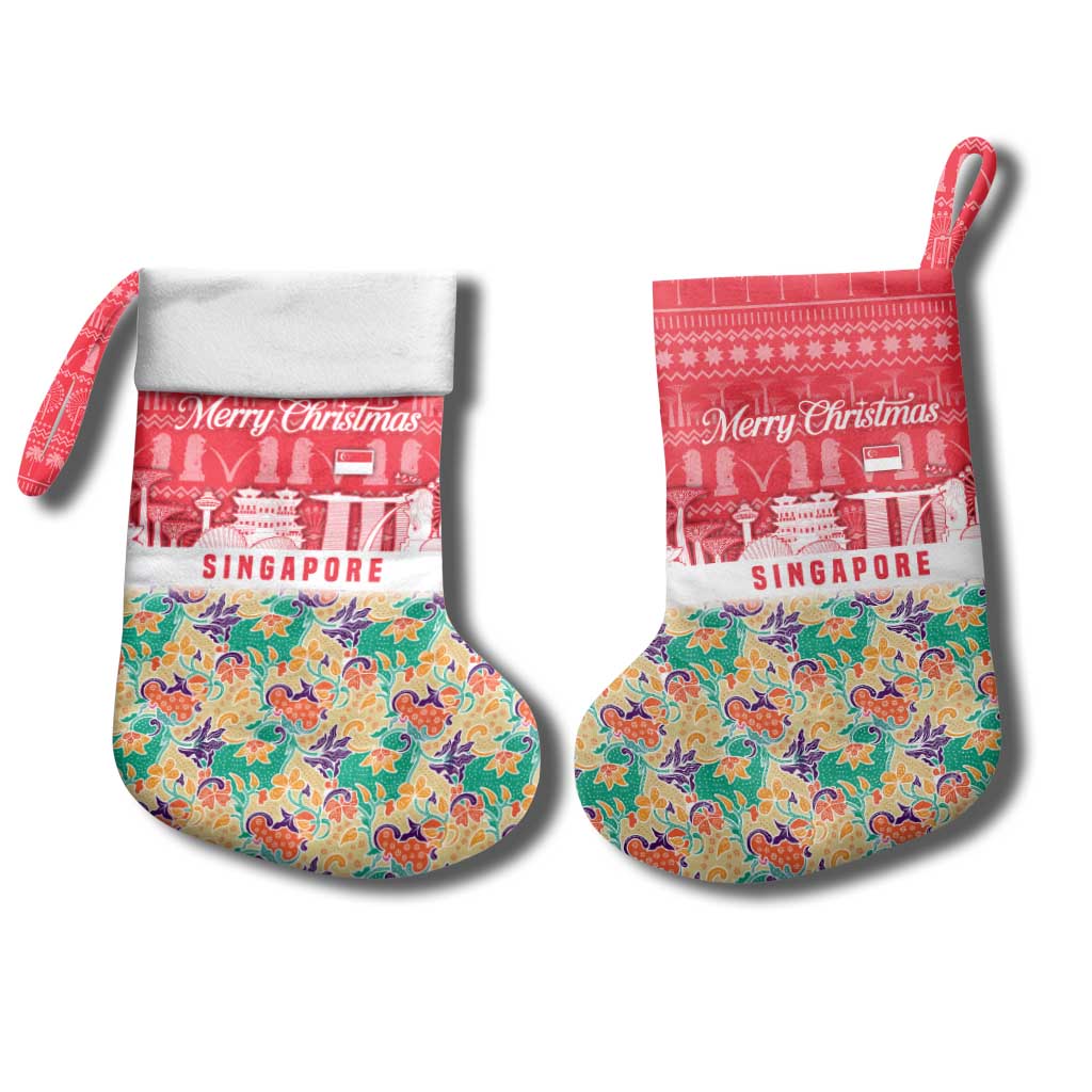Singapore Christmas Stocking with Skyline Batik Patterns Landmark Silhouettes and Festive Design - Wonder Print Shop