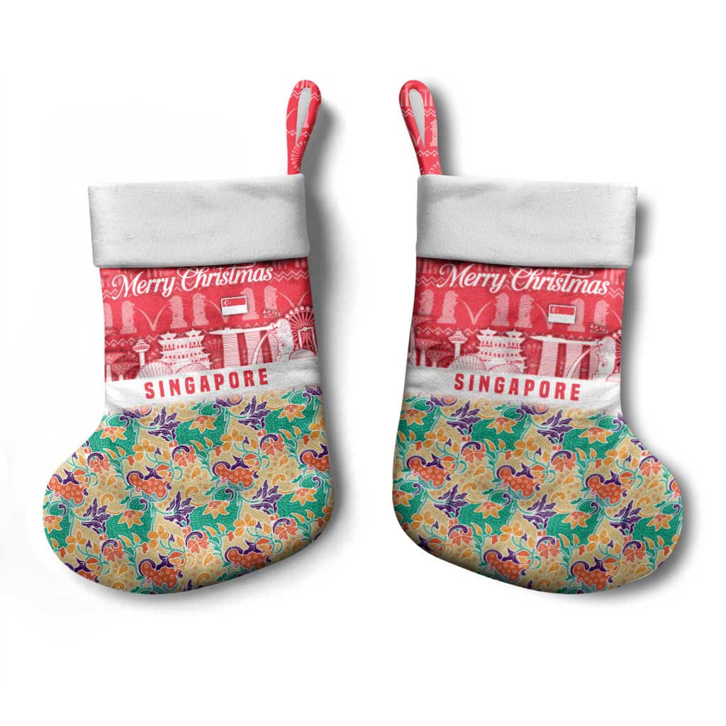 Singapore Christmas Stocking with Skyline Batik Patterns Landmark Silhouettes and Festive Design - Wonder Print Shop