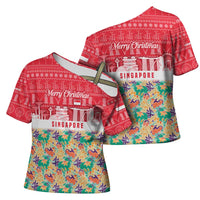Singapore Christmas Cross Shoulder Shirt with Skyline Batik Patterns Landmark Silhouettes and Festive Design - Wonder Print Shop