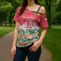 Singapore Christmas Cross Shoulder Shirt with Skyline Batik Patterns Landmark Silhouettes and Festive Design - Wonder Print Shop