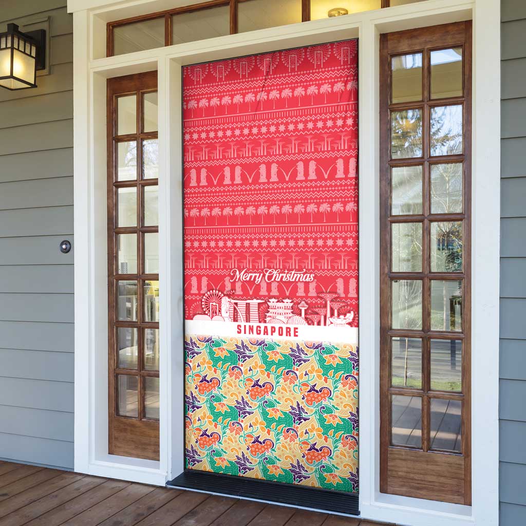 Singapore Christmas Door Cover with Skyline Batik Patterns Landmark Silhouettes and Festive Design - Wonder Print Shop
