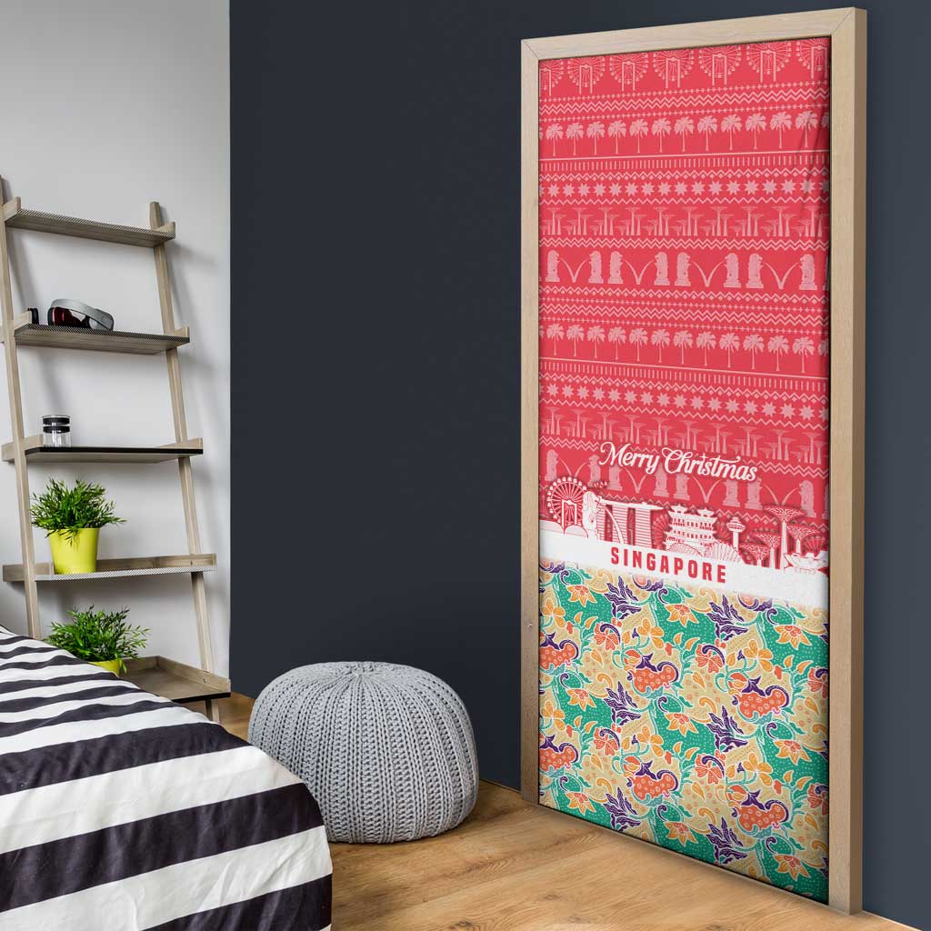 Singapore Christmas Door Cover with Skyline Batik Patterns Landmark Silhouettes and Festive Design - Wonder Print Shop