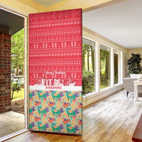 Singapore Christmas Door Cover with Skyline Batik Patterns Landmark Silhouettes and Festive Design - Wonder Print Shop