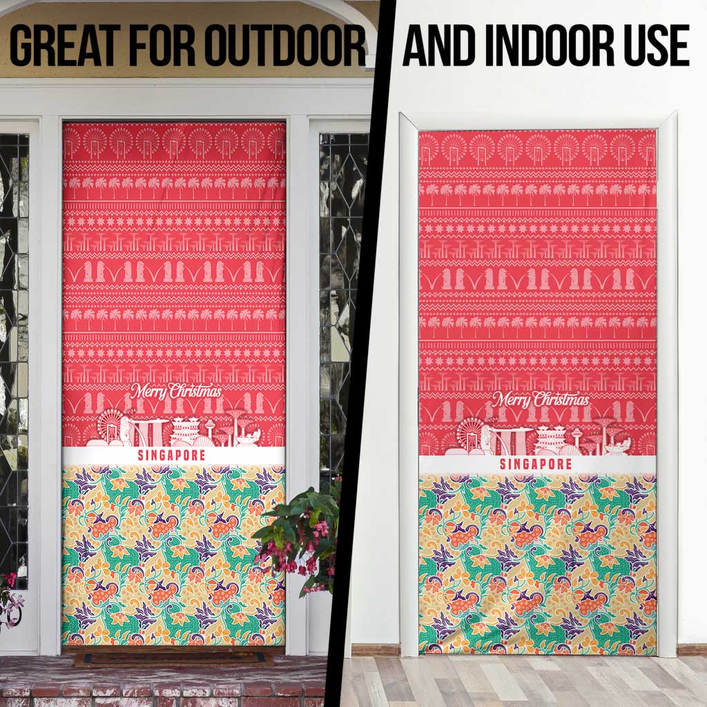 Singapore Christmas Door Cover with Skyline Batik Patterns Landmark Silhouettes and Festive Design - Wonder Print Shop
