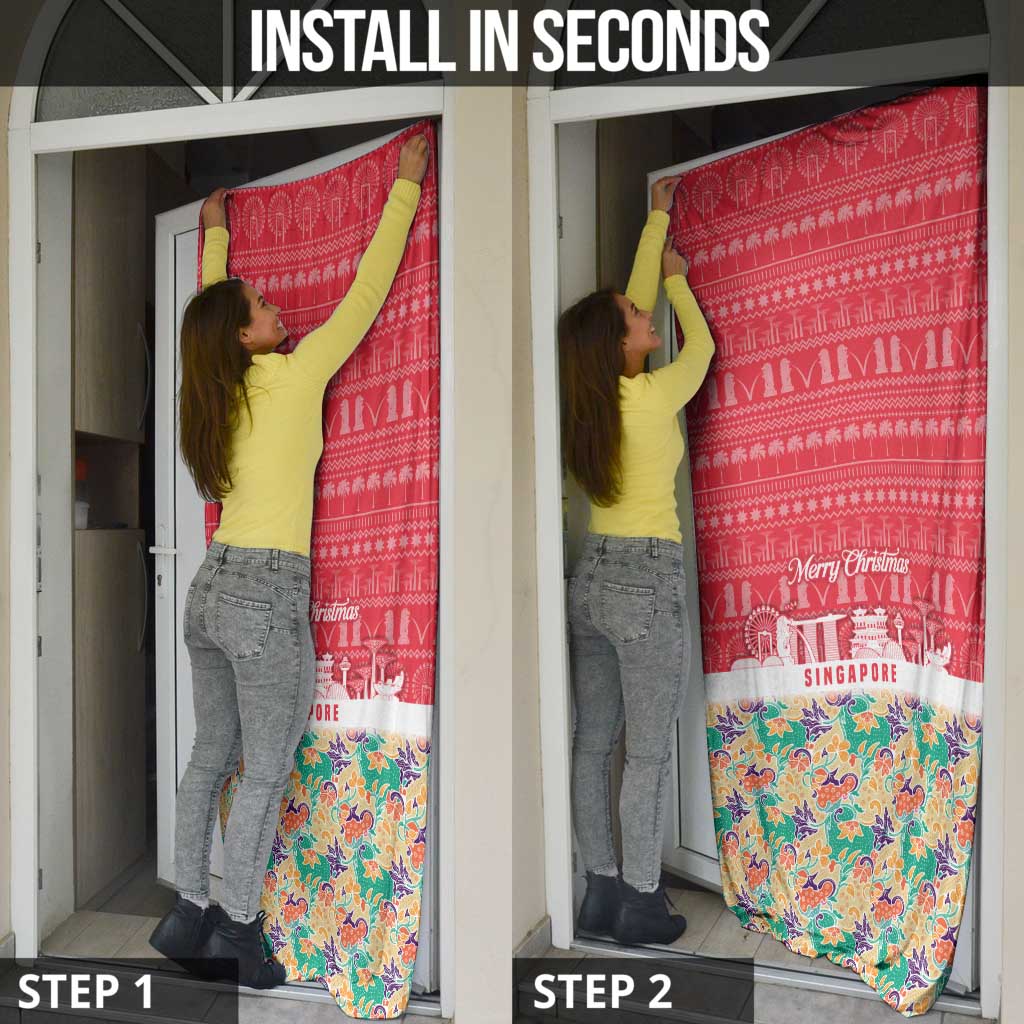 Singapore Christmas Door Cover with Skyline Batik Patterns Landmark Silhouettes and Festive Design - Wonder Print Shop