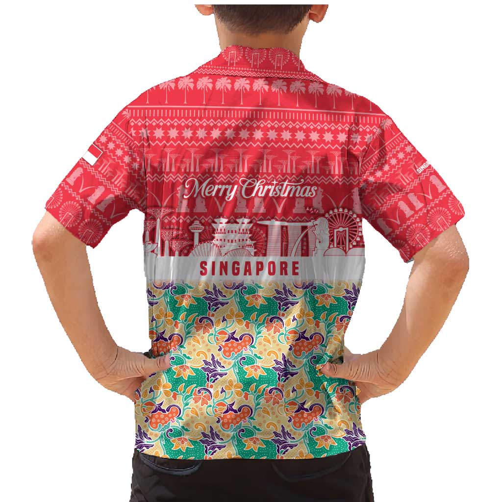 Singapore Christmas Family Matching Mermaid Dress and Hawaiian Shirt with Skyline Batik Patterns Landmark Silhouettes and Festive Design - Wonder Print Shop
