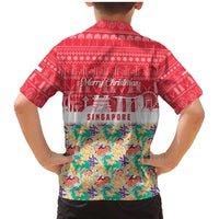 Singapore Christmas Family Matching Mermaid Dress and Hawaiian Shirt with Skyline Batik Patterns Landmark Silhouettes and Festive Design - Wonder Print Shop