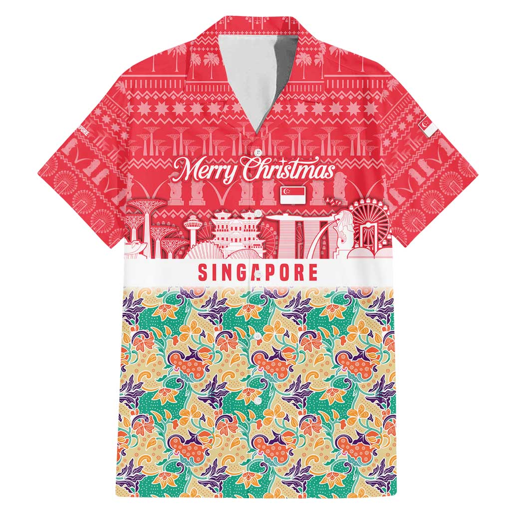 Singapore Christmas Family Matching Mermaid Dress and Hawaiian Shirt with Skyline Batik Patterns Landmark Silhouettes and Festive Design - Wonder Print Shop