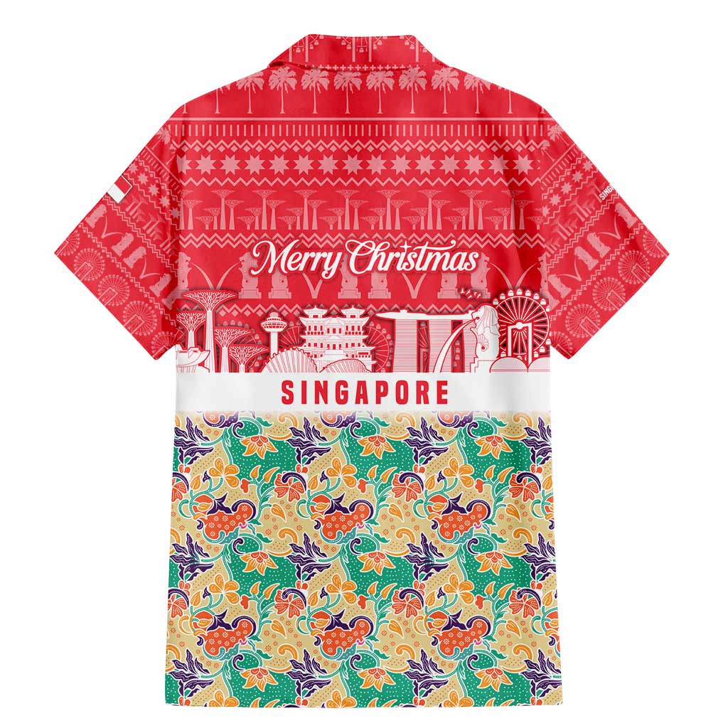Singapore Christmas Family Matching Mermaid Dress and Hawaiian Shirt with Skyline Batik Patterns Landmark Silhouettes and Festive Design - Wonder Print Shop