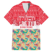 Singapore Christmas Family Matching Off The Shoulder Long Sleeve Dress and Hawaiian Shirt with Skyline Batik Patterns Landmark Silhouettes and Festive Design - Wonder Print Shop