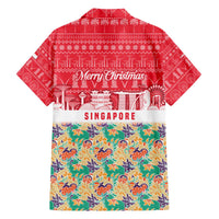 Singapore Christmas Family Matching Off The Shoulder Long Sleeve Dress and Hawaiian Shirt with Skyline Batik Patterns Landmark Silhouettes and Festive Design - Wonder Print Shop