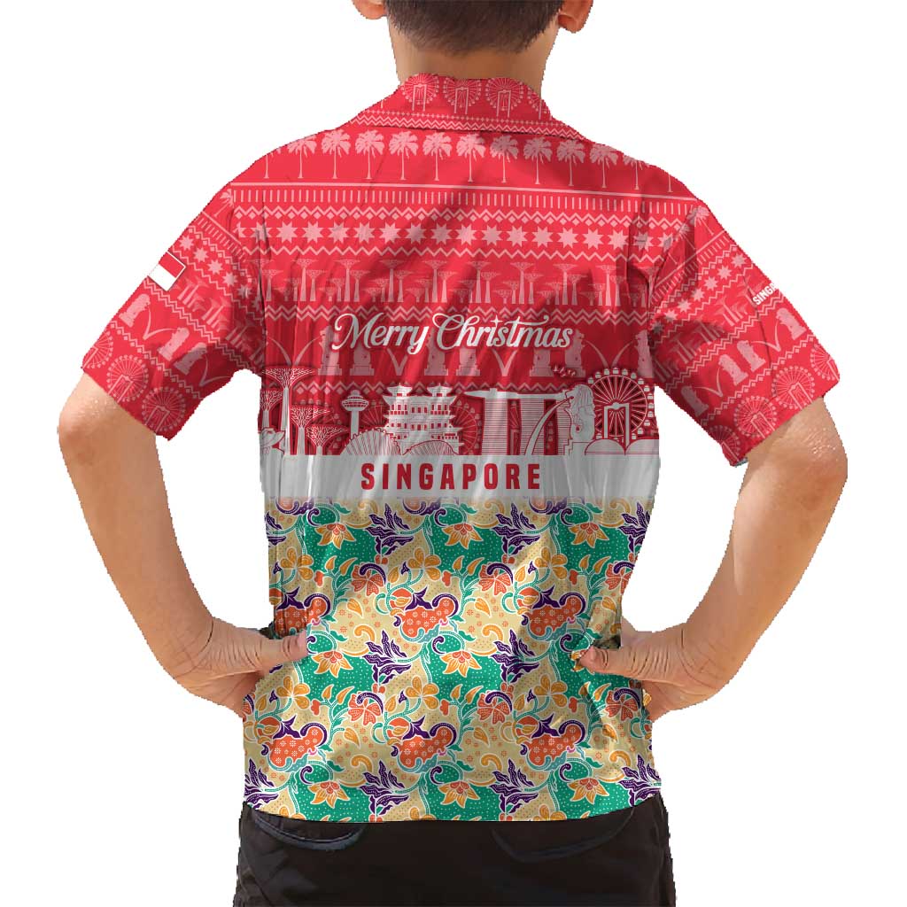 Singapore Christmas Family Matching Off Shoulder Maxi Dress and Hawaiian Shirt with Skyline Batik Patterns Landmark Silhouettes and Festive Design - Wonder Print Shop
