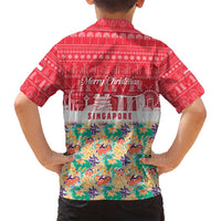 Singapore Christmas Family Matching Off Shoulder Maxi Dress and Hawaiian Shirt with Skyline Batik Patterns Landmark Silhouettes and Festive Design - Wonder Print Shop