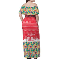 Singapore Christmas Family Matching Off Shoulder Maxi Dress and Hawaiian Shirt with Skyline Batik Patterns Landmark Silhouettes and Festive Design - Wonder Print Shop