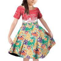 Singapore Christmas Family Matching Off Shoulder Short Dress and Hawaiian Shirt with Skyline Batik Patterns Landmark Silhouettes and Festive Design - Wonder Print Shop