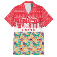 Singapore Christmas Family Matching Off Shoulder Short Dress and Hawaiian Shirt with Skyline Batik Patterns Landmark Silhouettes and Festive Design - Wonder Print Shop