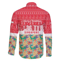 Singapore Christmas Family Matching Off Shoulder Short Dress and Hawaiian Shirt with Skyline Batik Patterns Landmark Silhouettes and Festive Design - Wonder Print Shop