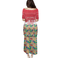 Singapore Christmas Family Matching Puletasi and Hawaiian Shirt with Skyline Batik Patterns Landmark Silhouettes and Festive Design - Wonder Print Shop