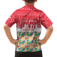 Singapore Christmas Family Matching Short Sleeve Bodycon Dress and Hawaiian Shirt with Skyline Batik Patterns Landmark Silhouettes and Festive Design - Wonder Print Shop