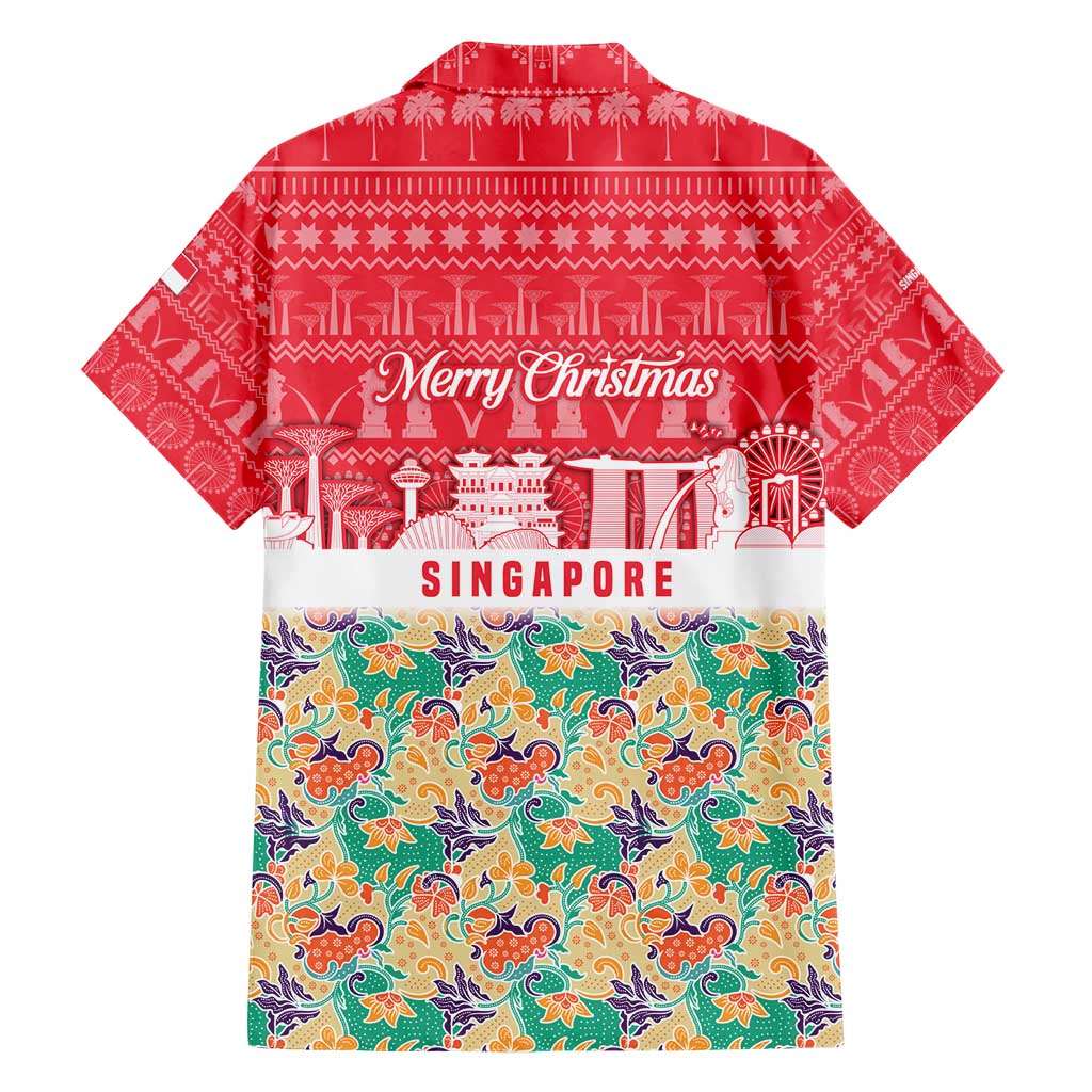 Singapore Christmas Family Matching Short Sleeve Bodycon Dress and Hawaiian Shirt with Skyline Batik Patterns Landmark Silhouettes and Festive Design - Wonder Print Shop