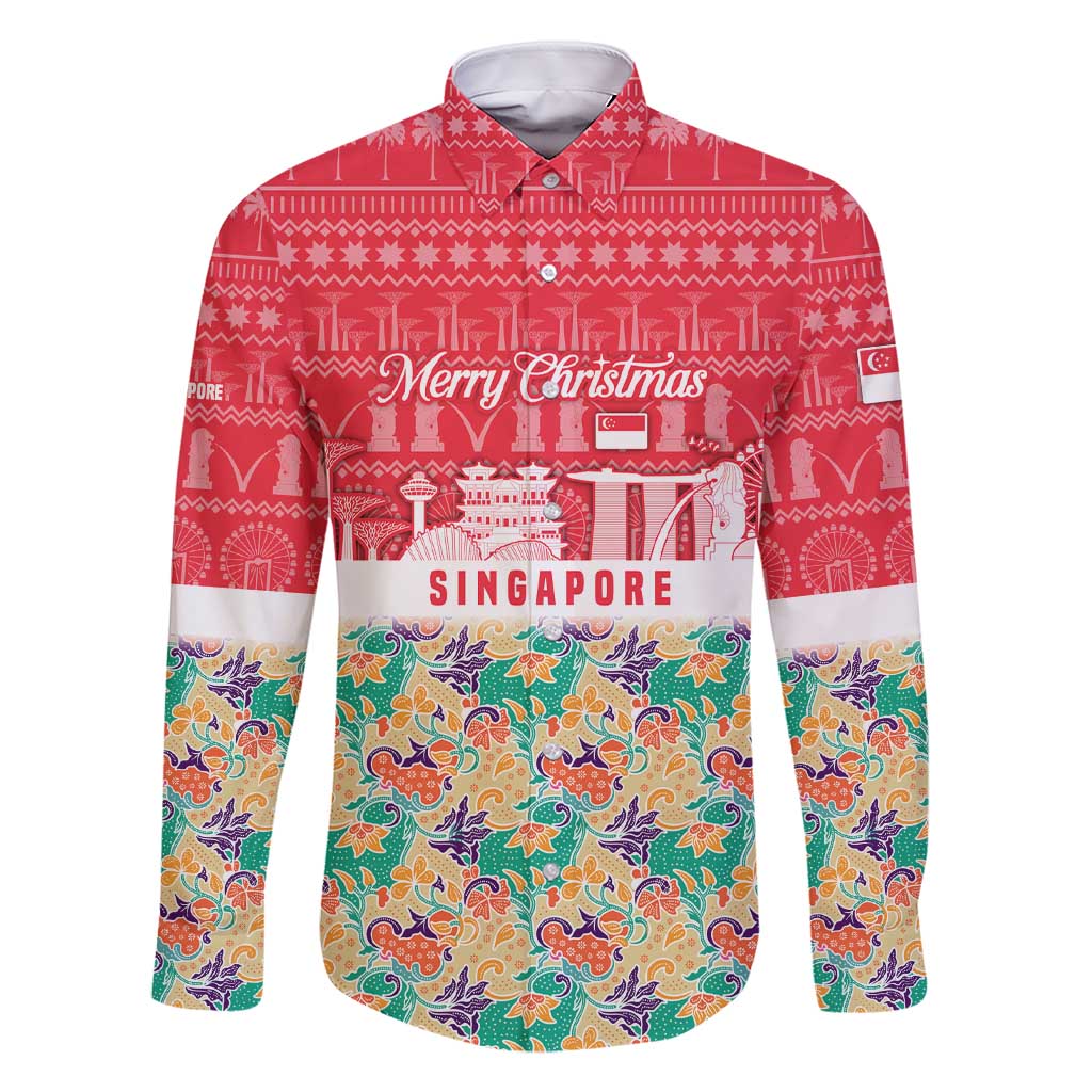 Singapore Christmas Family Matching Short Sleeve Bodycon Dress and Hawaiian Shirt with Skyline Batik Patterns Landmark Silhouettes and Festive Design - Wonder Print Shop