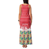 Singapore Christmas Family Matching Tank Maxi Dress and Hawaiian Shirt with Skyline Batik Patterns Landmark Silhouettes and Festive Design - Wonder Print Shop