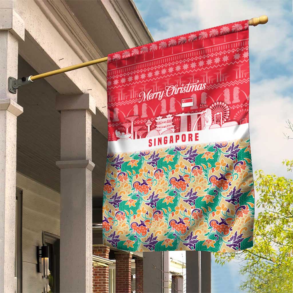 Singapore Christmas Garden Flag with Skyline Batik Patterns Landmark Silhouettes and Festive Design - Wonder Print Shop