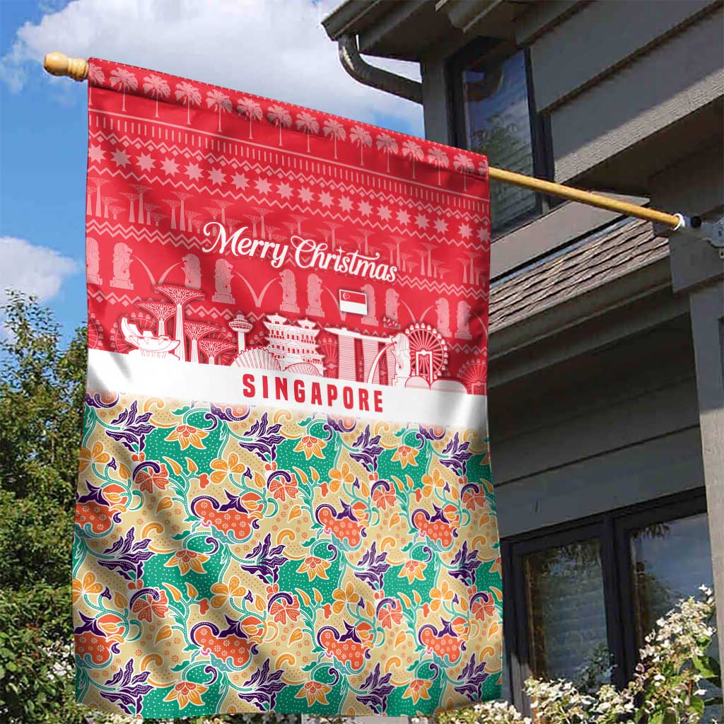 Singapore Christmas Garden Flag with Skyline Batik Patterns Landmark Silhouettes and Festive Design - Wonder Print Shop