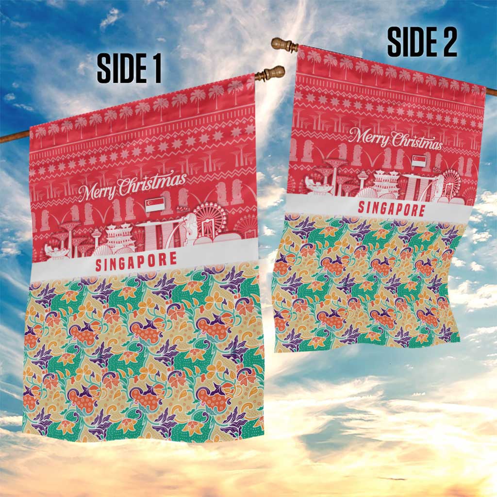 Singapore Christmas Garden Flag with Skyline Batik Patterns Landmark Silhouettes and Festive Design - Wonder Print Shop
