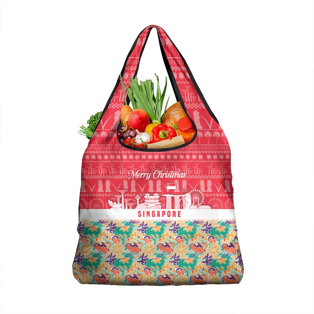 Singapore Christmas Grocery Bag with Skyline Batik Patterns Landmark Silhouettes and Festive Design - Wonder Print Shop