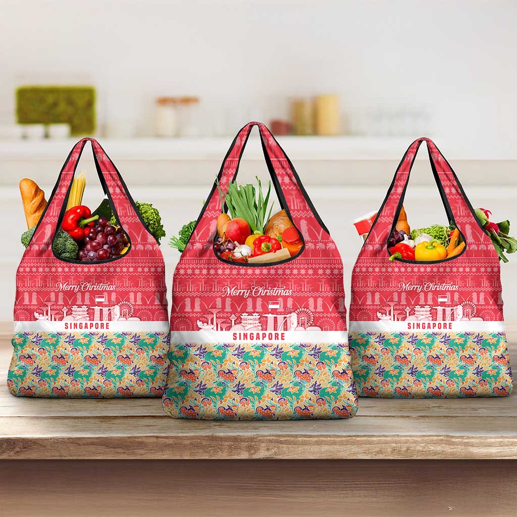 Singapore Christmas Grocery Bag with Skyline Batik Patterns Landmark Silhouettes and Festive Design - Wonder Print Shop